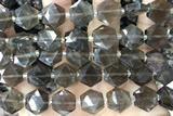 MIXE147 15 inches 12mm faceted hexagon smoky quartz beads