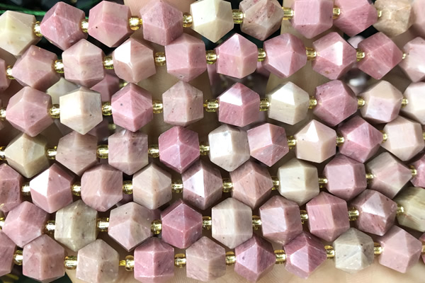 MIXE77 15 inches 10mm faceted pink wooden jasper beads