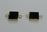 NGC1231 14*14mm square black agate gemstone connectors wholesale