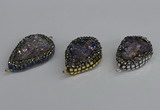 NGC1853 22*30mm - 25*35mm flat teardrop plated druzy amethyst connectors