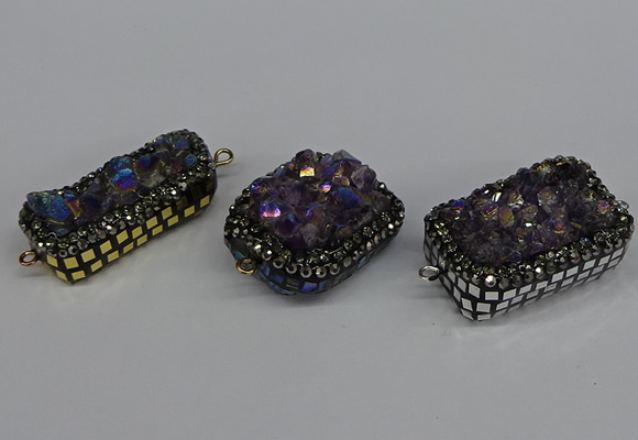 NGC1858 15*35mm - 22*30mm rectangle plated druzy amethyst connectors