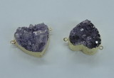 NGC370 23*25mm - 30*32mm heart druzy amethyst gemstone connectors