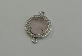 NGC5017 20mm flat round rose quartz with rhinestone connectors