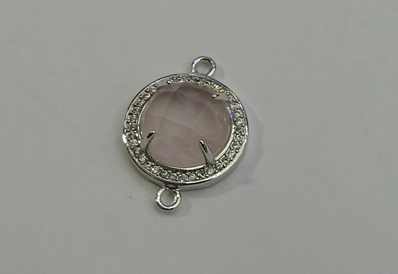 NGC5017 20mm flat round rose quartz with rhinestone connectors