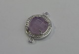 NGC5018 20mm flat round amethyst with rhinestone connectors