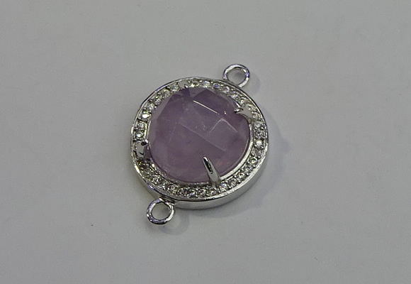 NGC5018 20mm flat round amethyst with rhinestone connectors