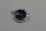 NGC5019 20mm flat round amethyst with rhinestone connectors