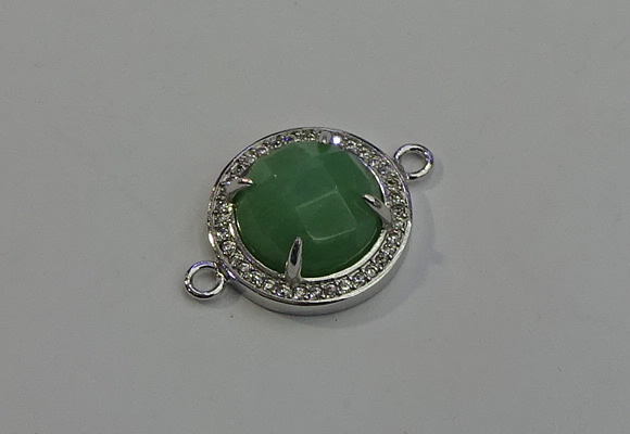 NGC5020 20mm flat round green aventurine with rhinestone connectors