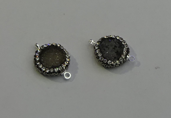 NGC5043 12mm - 14mm flat round druzy agate with rhinestone connectors