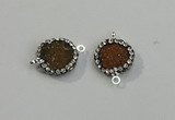 NGC5044 12mm - 14mm flat round druzy agate with rhinestone connectors