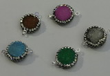 NGC5050 12mm - 14mm flat round druzy quartz with rhinestone connectors