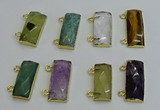 NGC5110 12*30mm - 15*35mm faceted rectangle mixed gemstone connectors