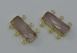 NGC5351 12*30mm - 15*30mm faceted rectangle rose quartz connectors