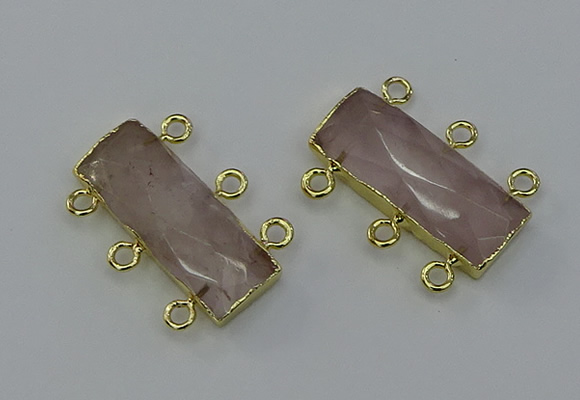 NGC5351 12*30mm - 15*30mm faceted rectangle rose quartz connectors