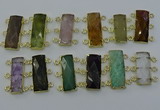 NGC5372 12*30mm - 15*30mm faceted rectangle mixed gemstone connectors