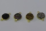 NGC5602 15mm - 16mm coin plated druzy agate connectors wholesale