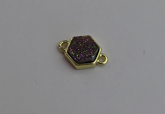 NGC5853 12*12mm hexagon plated druzy agate connectors wholesale