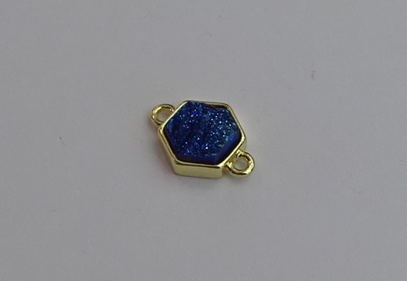 NGC5854 12*12mm hexagon plated druzy agate connectors wholesale