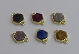 NGC5858 12*12mm hexagon plated druzy agate connectors wholesale