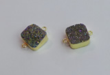 NGC5977 16*16mm square plated druzy agate connectors wholesale