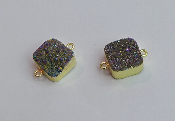 NGC5977 16*16mm square plated druzy agate connectors wholesale