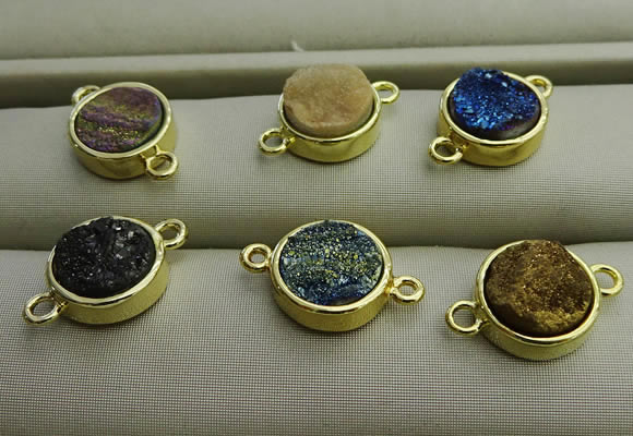 NGC6000 12mm coin plated druzy agate connectors wholesale