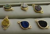 NGC6002 10*12mm flat teardrop plated druzy agate connectors wholesale