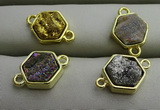 NGC6003 12*12mm hexagon plated druzy agate connectors wholesale