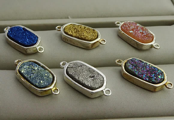 NGC6026 10*16mm oval plated druzy agate connectors wholesale