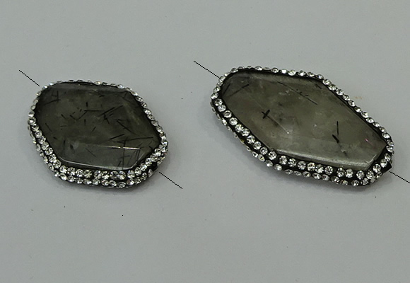 NGC6508 25*30mm - 25*40mm freeform black rutilated quartz connectors