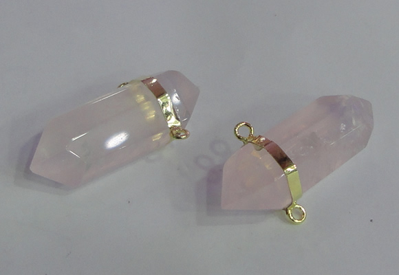 NGC665 10*35mm - 15*40mm faceted nuggets rose quartz connectors