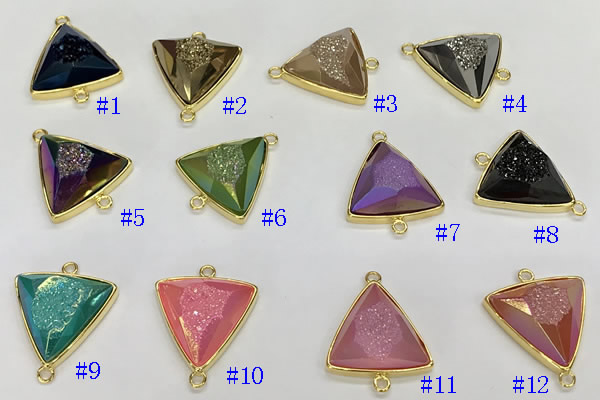 NGC7003 20*20mm faceted triangle plated druzy agate connectors