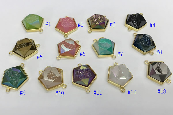 NGC7004 20*20mm faceted pentagon plated druzy agate connectors