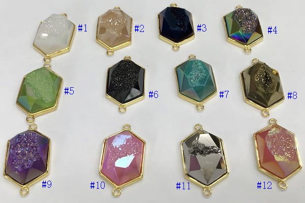 NGC7006 18*25mm faceted hexagon plated druzy agate connectors