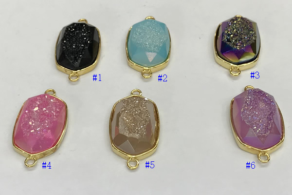 NGC7010 15*22mm faceted oval plated druzy agate connectors