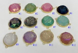 NGC7012 20mm faceted coin plated druzy agate connectors