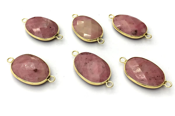 NGC7053 17*22mm faceted oval pink wooden jasper connectors