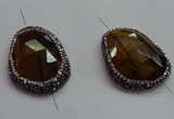 NGC7524 25*35mm - 28*38mm faceted freeform yellow tiger eye connectors