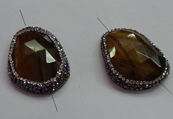 NGC7524 25*35mm - 28*38mm faceted freeform yellow tiger eye connectors