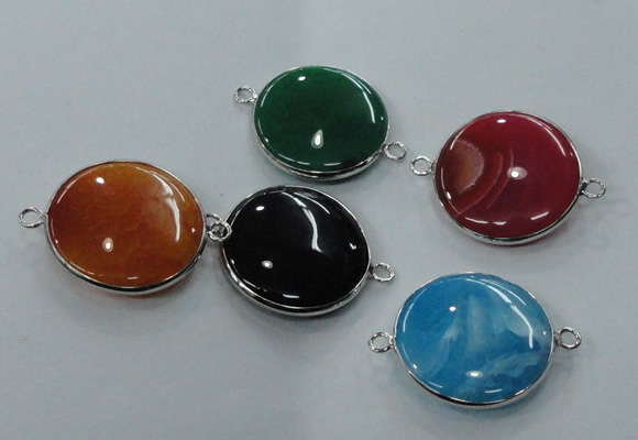 NGC77 25mm - 26mm flat round agate gemstone connectors wholesale