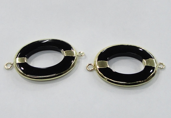 NGC888 30*40mm oval black agate connectors wholesale