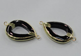 NGC889 30*40mm teardrop black agate connectors wholesale