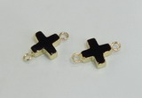 NGC987 15*15mm cross black agate gemstone connectors wholesale