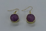 NGE278 15mm - 16mm coin druzy agate gemstone earrings wholeasle