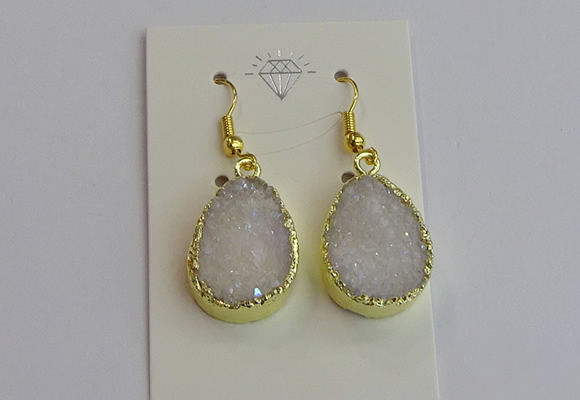 NGE401 15*20mm teardrop AB-color druzy agate gemstone earrings