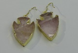 NGE5007 20*30mm - 25*30mm arrowhead rose quartz earrings