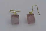 NGE5081 10*15mm cube rose quartz gemstone earrings wholesale