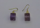 NGE5085 10*15mm cube light amethyst gemstone earrings wholesale