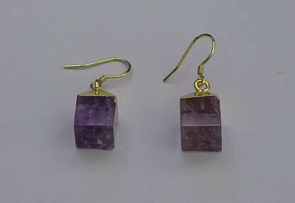 NGE5085 10*15mm cube light amethyst gemstone earrings wholesale