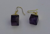 NGE5086 10*15mm cube amethyst gemstone earrings wholesale